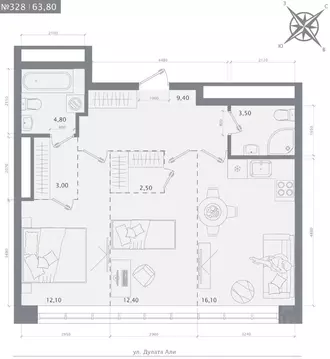 2-к кв. Татарстан, Казань 1712 жилой комплекс (63.8 м)