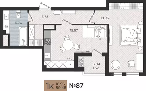 1-к кв. Калининградская область, Калининград Мой Город жилой комплекс ...