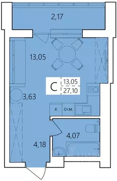 Студия Башкортостан, Уфа Затон жилрайон, Волна жилой комплекс (27.1 м)