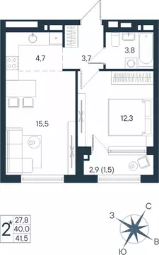 Студия Пермский край, Пермь ул. Космонавта Беляева, 17 (41.5 м)