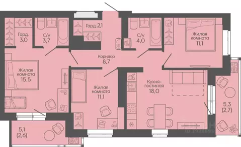 3-к кв. Волгоградская область, Волгоград Трехгорная ул., 27 (82.5 м)