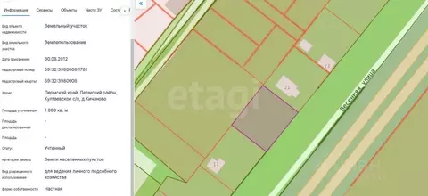 Участок в Пермский край, Пермский муниципальный округ, д. Кичаново ул. ...