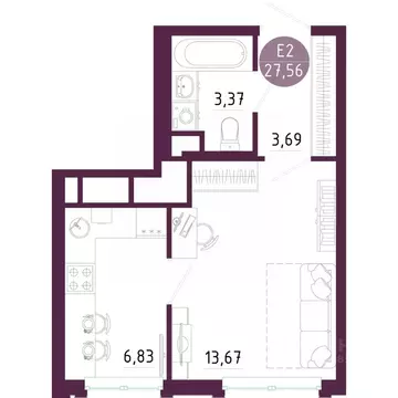 1-к кв. Тульская область, Тула ул. Купцов Гречихиных (27.56 м)