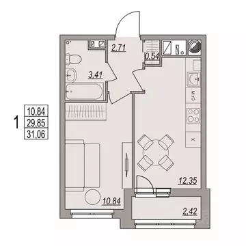1-к кв. Волгоградская область, Волгоград ул. Дымченко, 9 (31.06 м)