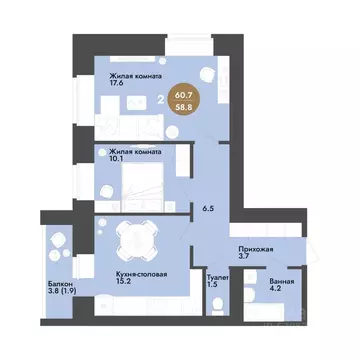 2-к кв. Вологодская область, Вологда ул. Преображенского (60.7 м)