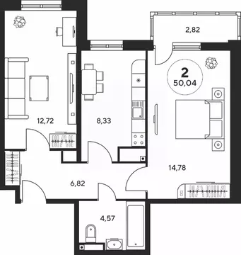 2-к кв. Ростовская область, Ростов-на-Дону ул. Нансена, 107/5 (49.9 м)