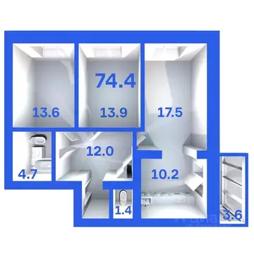 3-к кв. Псковская область, Псковский район, Завеличенская волость, д. ...
