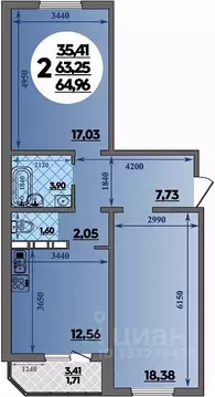 2-к кв. Ростовская область, Ростов-на-Дону ул. Юрия Дубинина, 1 (64.96 ...