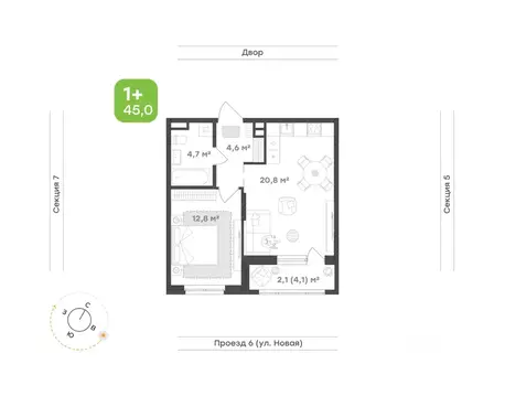 1-к кв. Свердловская область, Екатеринбург Академический мкр, 20-й ...