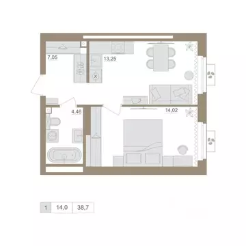 1-к кв. Башкортостан, Уфа бул. Яркий (38.78 м)