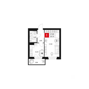 1-к кв. Башкортостан, Уфа ул. Большая Московская, 11 (35.73 м)