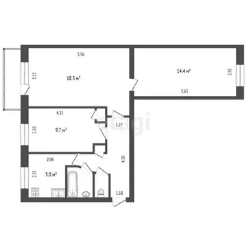 3-комнатная квартира: Тюмень, улица Белинского, 12 (58.9 м)