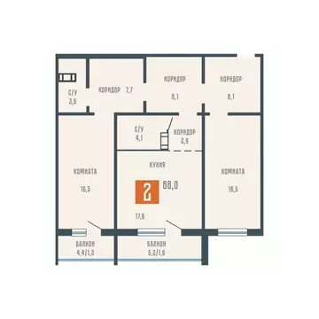 2-к кв. Курганская область, Курган ул. Коли Мяготина, 34Б (88.0 м)