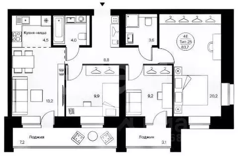 3-к кв. Коми, Сыктывкар Петрозаводская ул., 43 (83.7 м)