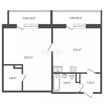 2-к кв. Челябинская область, Челябинск ул. Генерала Мартынова, 2 (48.2 ...