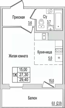 1-к кв. Псковская область, Псков ул. Юности, 10к1 (29.4 м)
