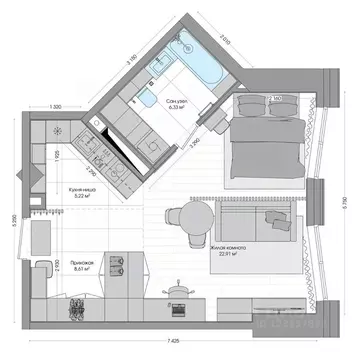 2-к кв. Приморский край, Владивосток ул. Нейбута (43.07 м)
