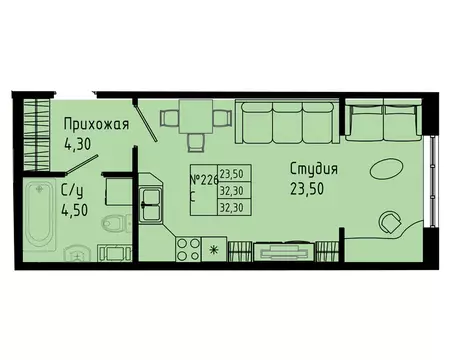 Квартира-студия: Коммунар, Железнодорожная улица, 41к2 (32.3 м)
