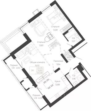 3-к кв. Алтайский край, Барнаул просп. Ленина (80.98 м)