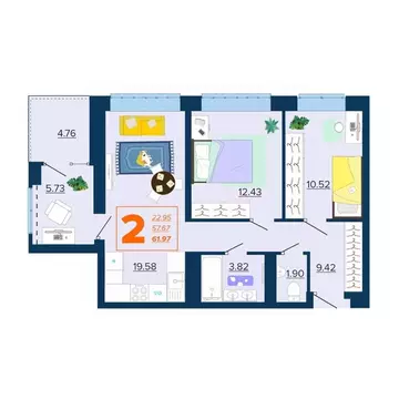 2-к кв. Брянская область, Брянск Московский мкр, Микрорайон Акватория ...