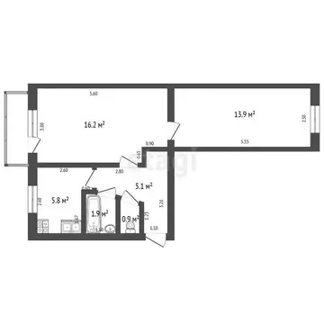 2-комнатная квартира: Стерлитамак, улица Курчатова, 34 (43.8 м)