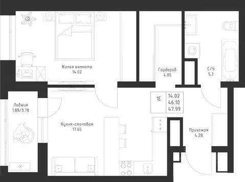 1-к кв. Татарстан, Казань Седьмое Небо жилрайон,  (47.99 м)