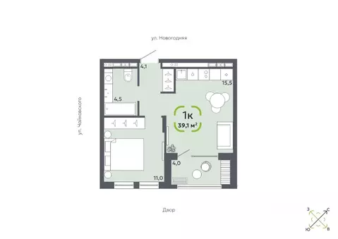 1-к кв. Тюменская область, Тюмень Сосьвинская ул., 33к1 (39.1 м)