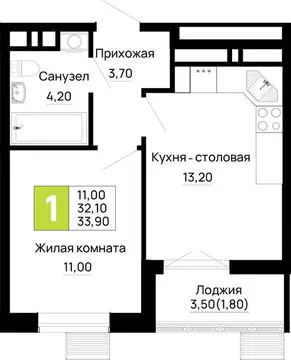 1-комнатная квартира: Тахтамукайский район, посёлок городского типа ...