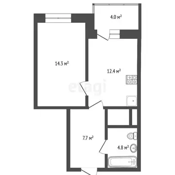 1-комнатная квартира: Тюмень, улица Мельникайте, 2к17 (38.6 м)