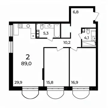 2-к кв. Нижегородская область, Нижний Новгород ул. Воровского, 8 (89.0 ...