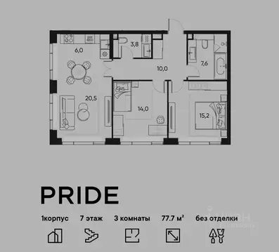 3-к кв. Москва Полковая ул., 1к1 (77.7 м)