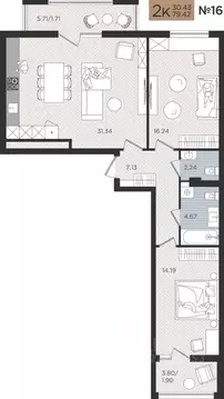 2-к кв. Калининградская область, Калининград Мой Город жилой комплекс ...