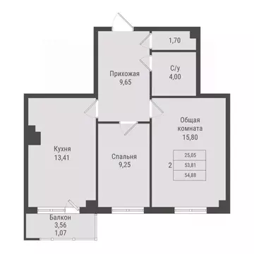2-к кв. Саха (Якутия), Якутск Парк Победы жилой комплекс (54.88 м)