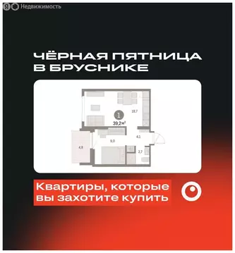 1-комнатная квартира: Екатеринбург, микрорайон Академический, 19-й ...
