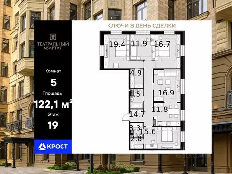 5-к кв. Москва ул. Ротмистрова, 2к1 (122.1 м)