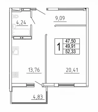 1-к кв. Самарская область, Самара ул. Дыбенко, 5 (52.33 м)