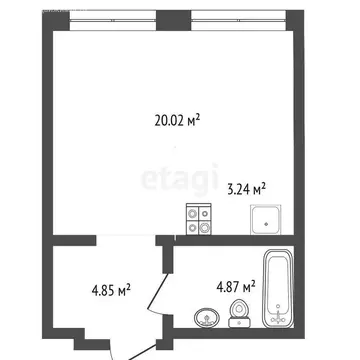 Квартира-студия: Тюмень, улица Павла Никольского, 6 (33.4 м)