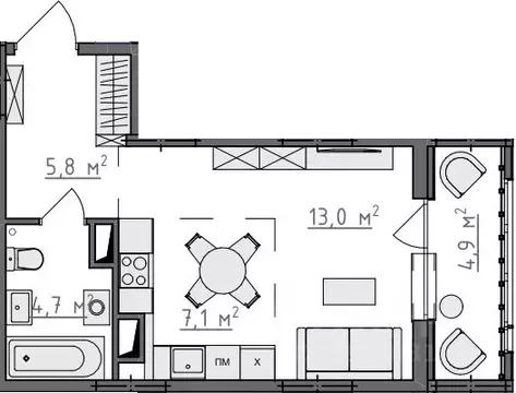 Студия Владимирская область, Владимир Сновицы-Веризино мкр,  (33.05 м)