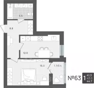 1-к кв. Калининградская область, Пионерский Рабочая ул., 11 (43.0 м)