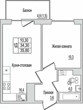 1-к кв. Псковская область, Псков ул. Юности, 10к1 (35.8 м)