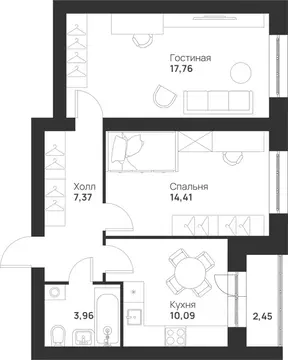 2-к кв. Тульская область, Тула Новая Тула мкр,  (56.04 м)