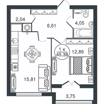 1-к кв. Тверская область, Тверь Бурашевское ш., 60 (45.38 м)