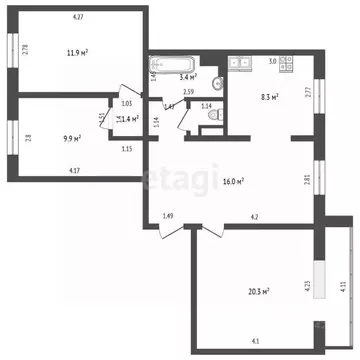 4-к кв. Кемеровская область, Кемерово просп. Ленина, 152Б (74.0 м)