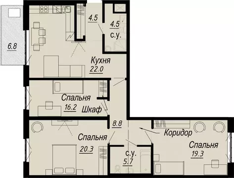 3-к кв. Санкт-Петербург наб. Реки Карповки, 27 (106.61 м)