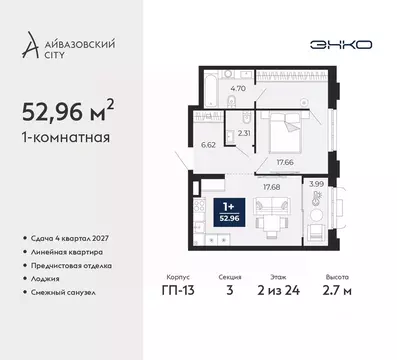 1-к кв. Тюменская область, Тюмень Айвазовский Сити жилой комплекс ...