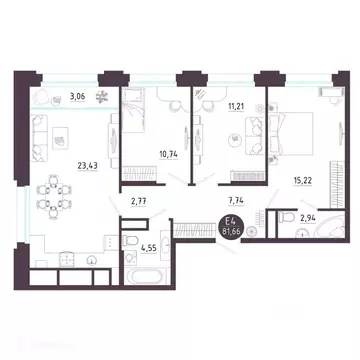 3-к кв. Рязанская область, Рязань Московское ш. (81.66 м)