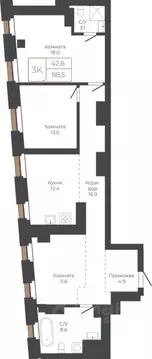3-к кв. Алтайский край, Барнаул пл. Баварина, 8к1 (87.5 м)