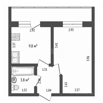 1-к кв. Вологодская область, Череповец Рыбинская ул., 14 (34.6 м)