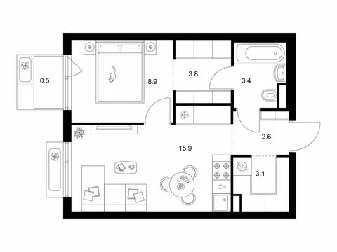 1-комнатная квартира: Москва, Амурская улица, 2Ак1 (38.2 м)