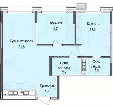 2-к кв. Татарстан, Казань Паркмаяк жилой комплекс (60.4 м)